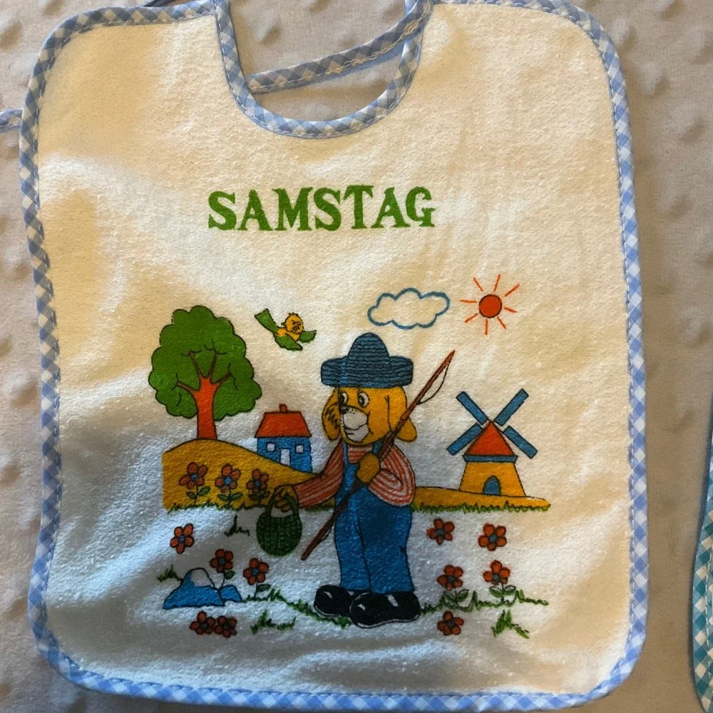 Bambino Vintage Baby Bibs Set 7 Days of Week Cartoon Animals German‎